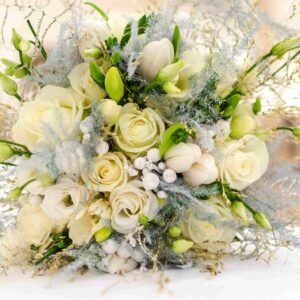 Cream, silver and green flower bouquet